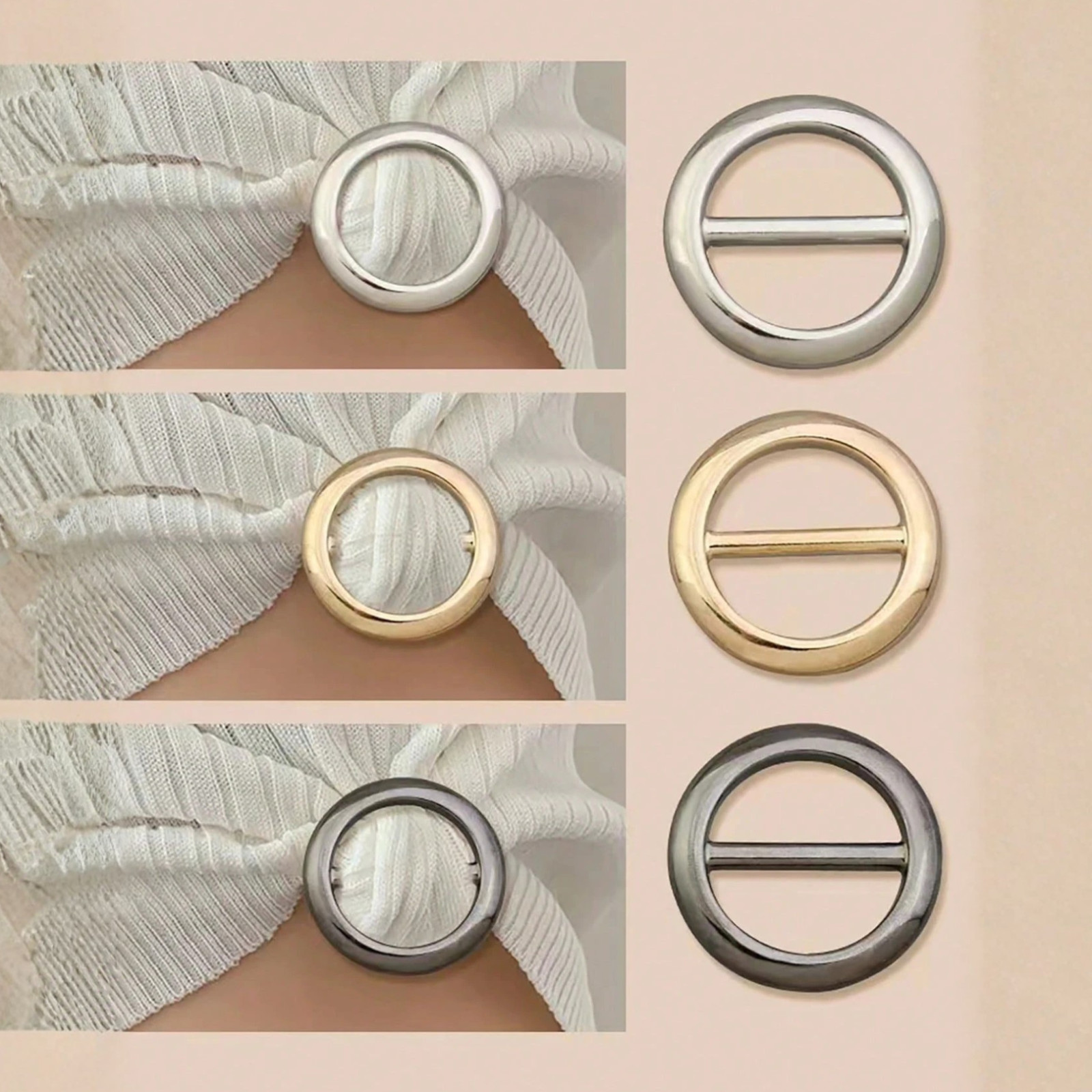 3Pcs Metal Silk Scarf Ring Clip T-Shirt Tie Buckle Holder Women Girls Shawl Gift