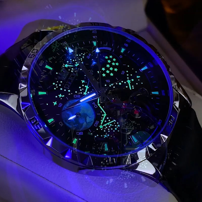 OLEVS 6689 Fashion Multi-functiom Starry Sky Gents Business Mechanical Watch