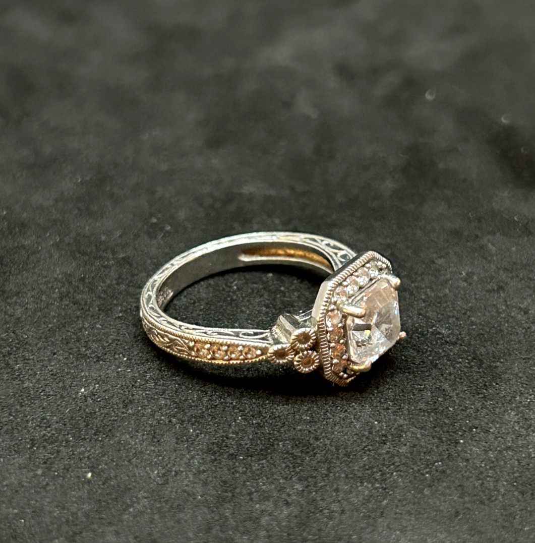 925 Sterling VN Asscher Cut Solitaire CZ Ring 10.8mm Sz 6 – 4.44g