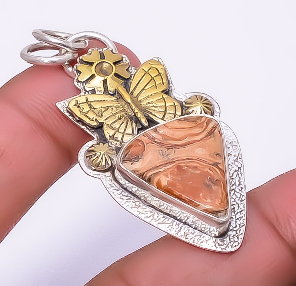 Bird Eye Jasper 925 Sterling Silver Butterfly Pendant 1.95″ P891634, Christmas
