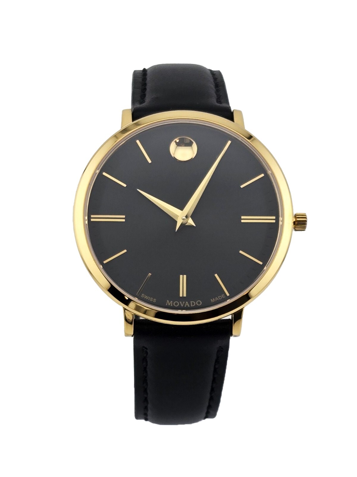 Movado Ultra Slim 0607091 Black Dial Leather Strap Women’s Watch