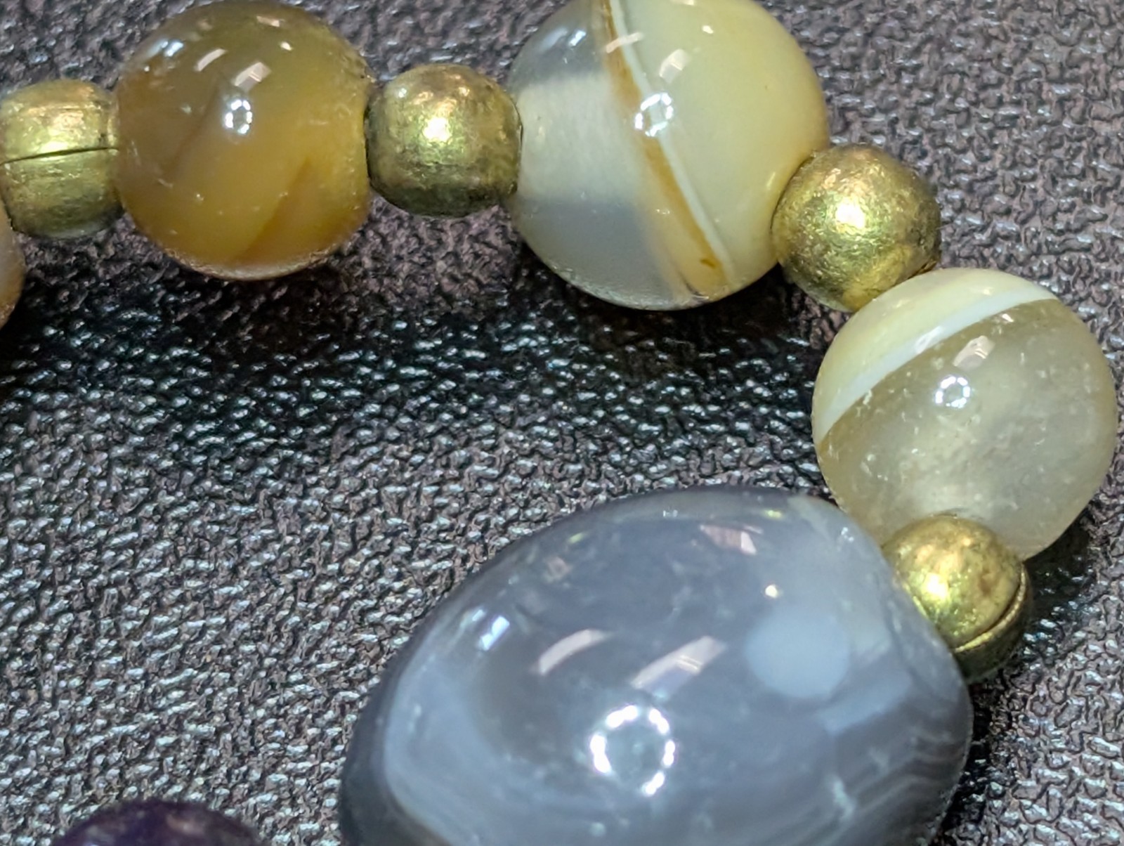 Vintage Chunky Multi Agate Carnelian Quartz Stone Bead Necklace Made in India