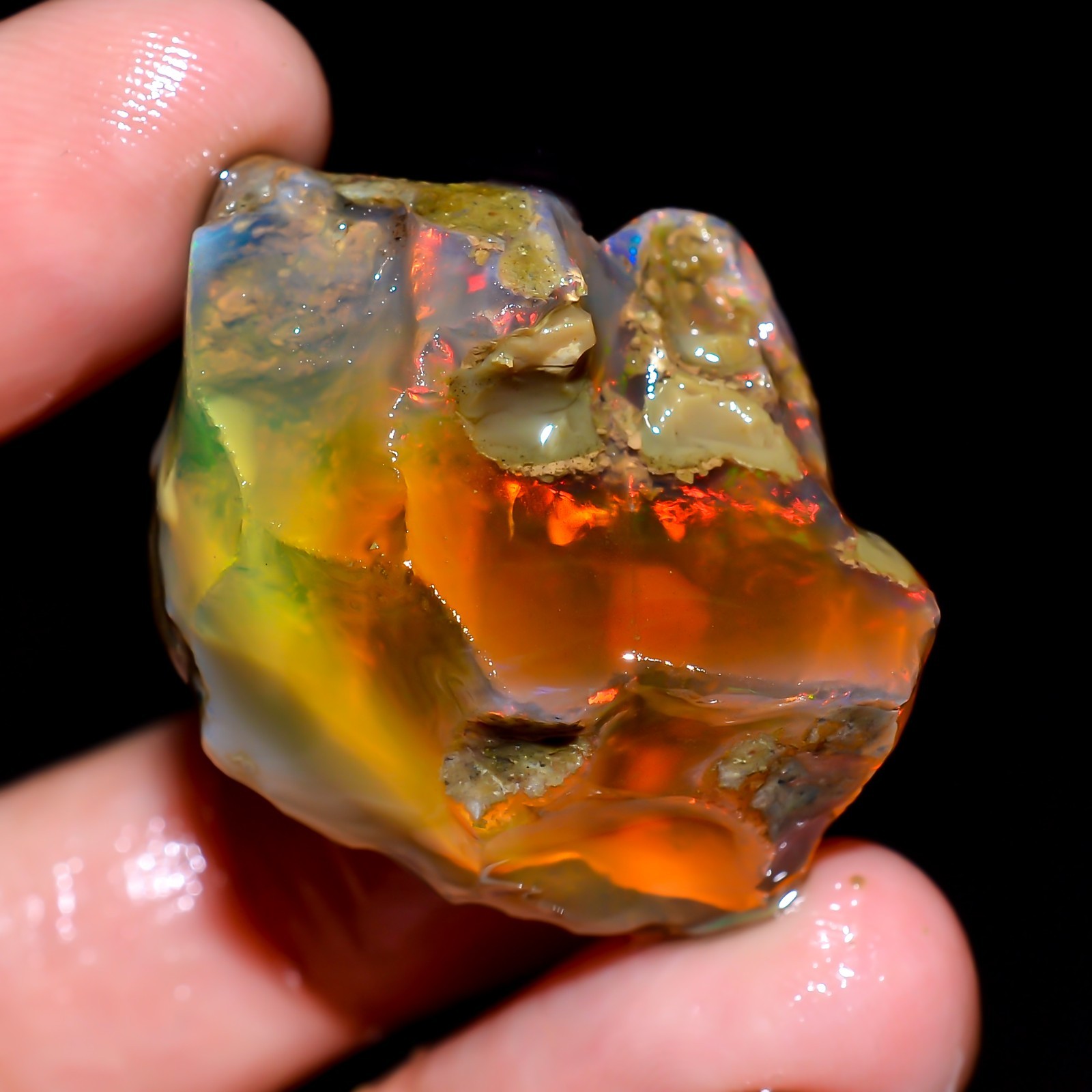 59Ct Natural Welo Fire Ethiopian Opal Fancy Oil Rough Loose Gemstone 32X26X18 mm