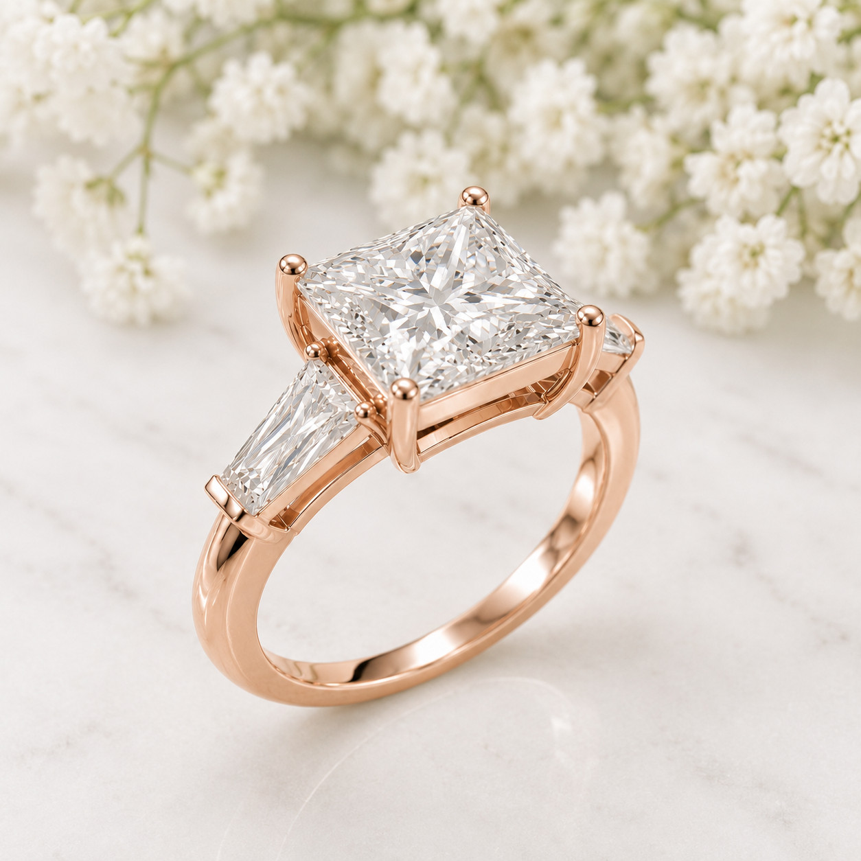 IGI Certified Lab Grown Diamond Wedding Ring 4.80 CT Princess Cut 18K Rose Gold