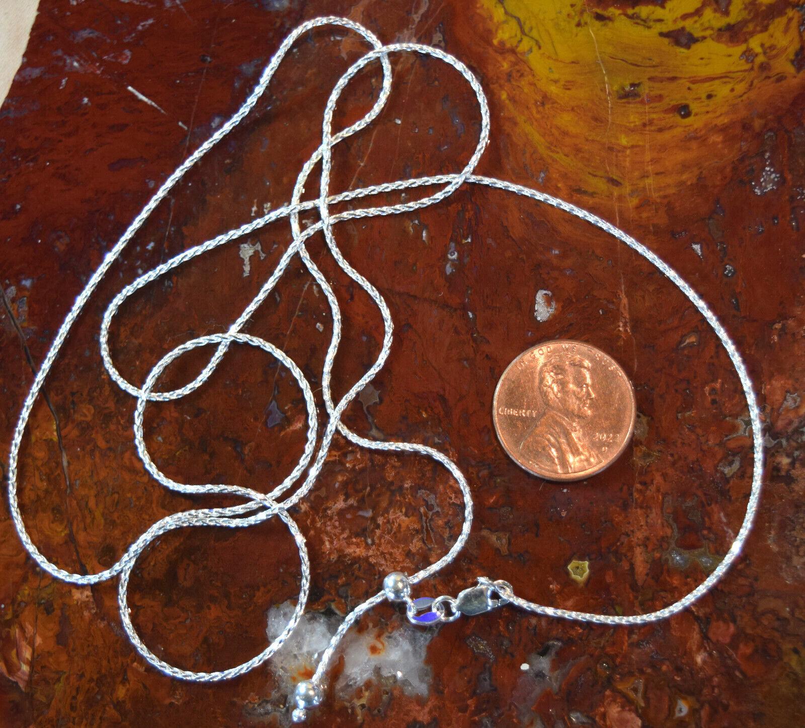 Adjustable 1mm Wheat Chain Necklace 925 Sterling Silver 16″ to 30″ Ball Slide