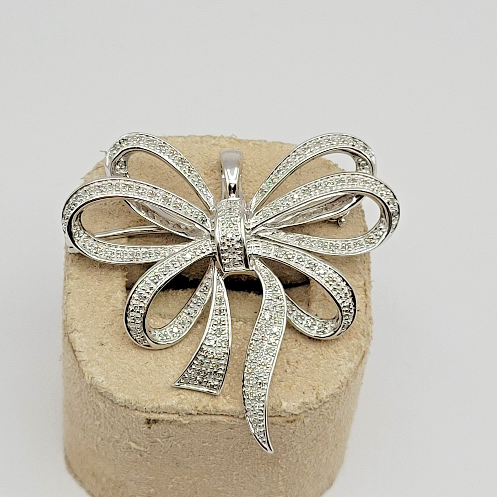QVC Affinity Diamonds Sterling Silver Pave Bow Pin Pendant Brooch