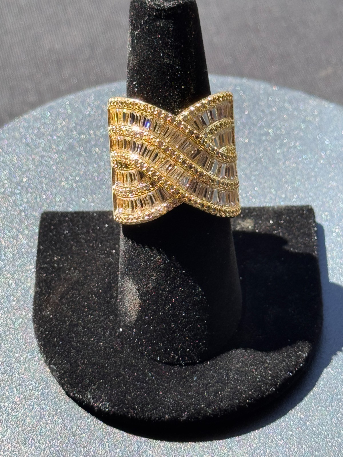 Stunning Wave Style Baguette Statement Cocktail Ring Size 7 Free Shipping