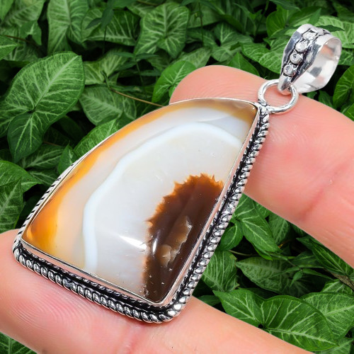 Natural Crazy Lace Agate Gemstone 925 Sterling Silver Pendant 2.40″ q740