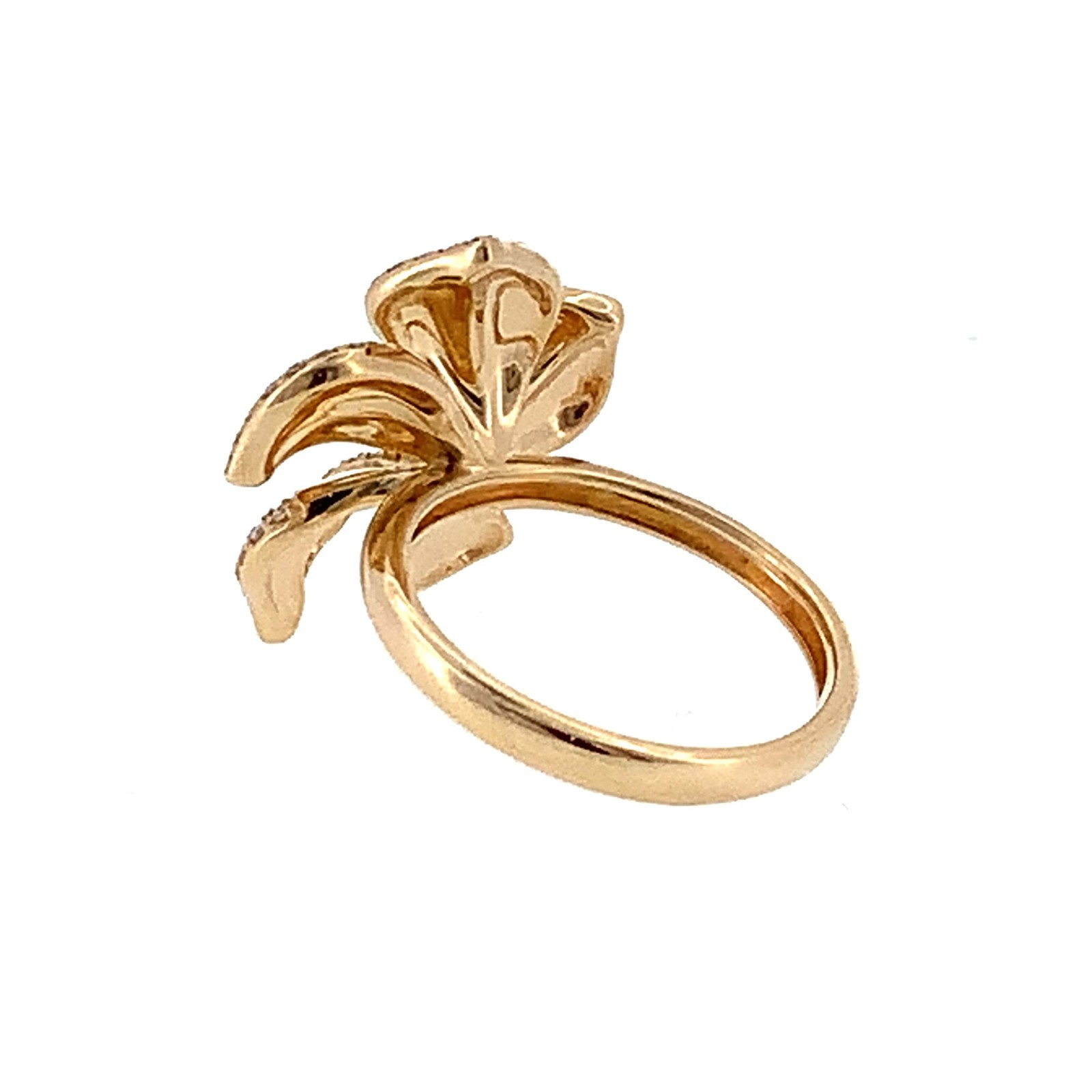 EFFY 14K Gold Pave Round Diamond Accent 5-Petals Ribbed Flower Statement Ring