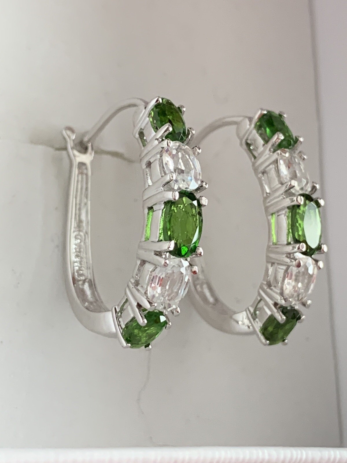 NEW OVAL CHROME DIOPSIDE WITH 1.89CTW WHITE ZIRCON STERLING SILVER EARRINGS