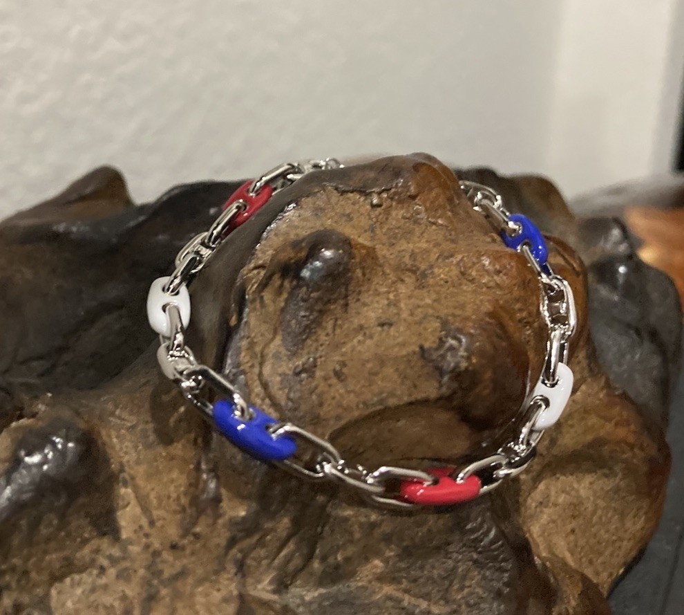 Kendra Scott Bailey Red White Blue Mix Silver Chain Bracelet NWT