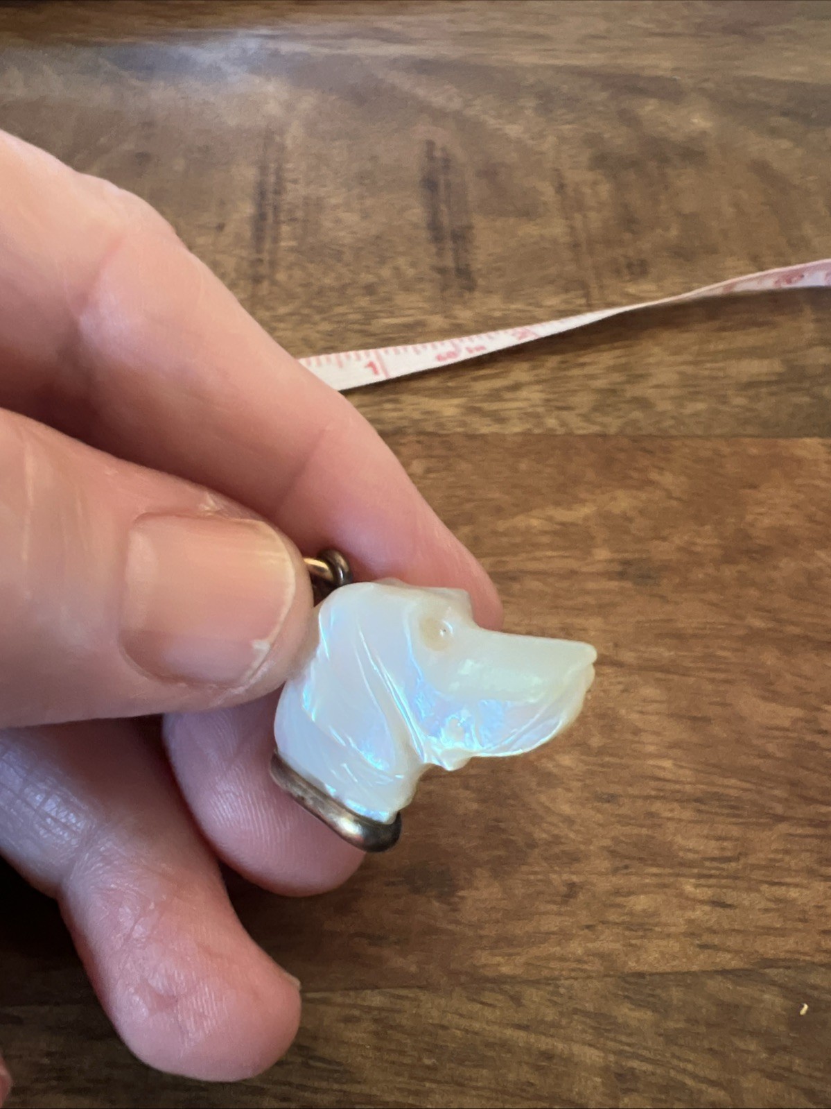 Vintage Art Deco Carved Mother Of Pearl Dog Gold Filled Charm
