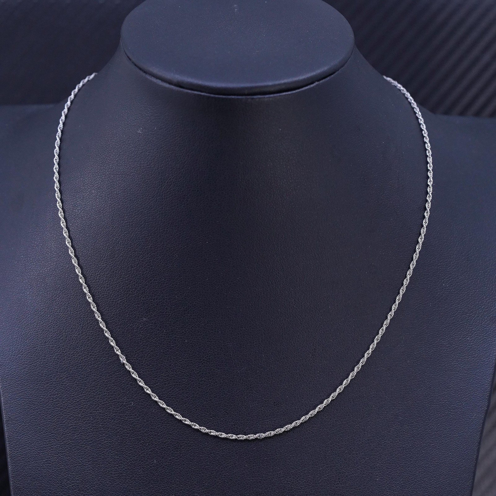 16” 1.6mm, vintage Italian sterling silver 925 French rope chain necklace