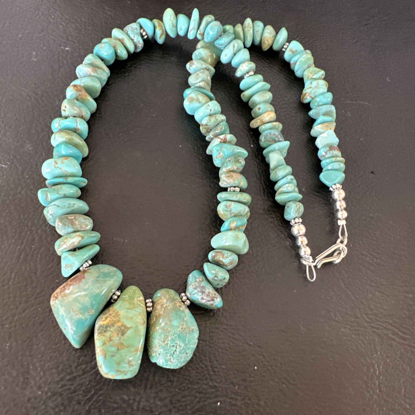 Green Royston Turquoise Bead Navajo Sterling Silver Beads Necklace 16” 15992