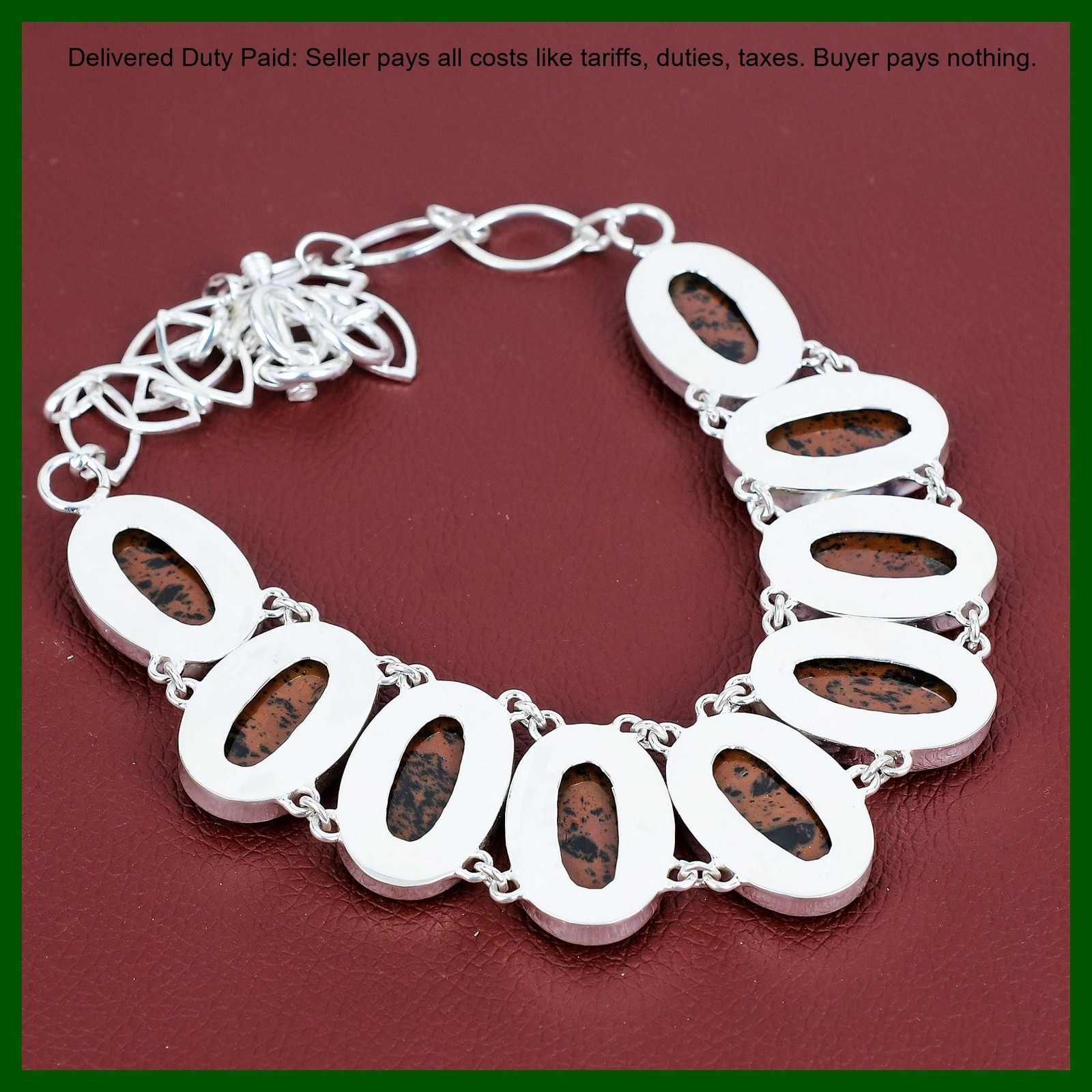 925 Sterling Silver Mahogany Obsidian Gemstone Chain Mother New Necklace Jewelry