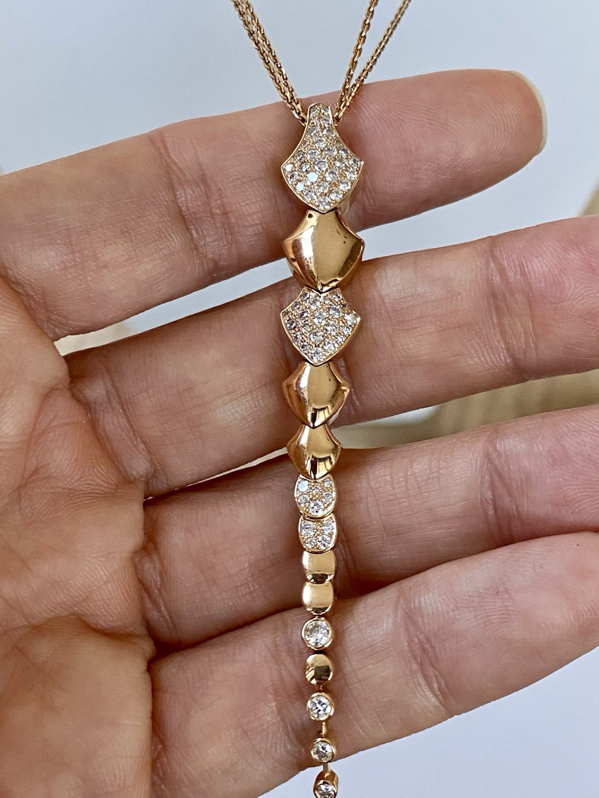 AKILLIS France 18K Rose Gold Diamond Python Necklace Extravagant $10K+ 4”