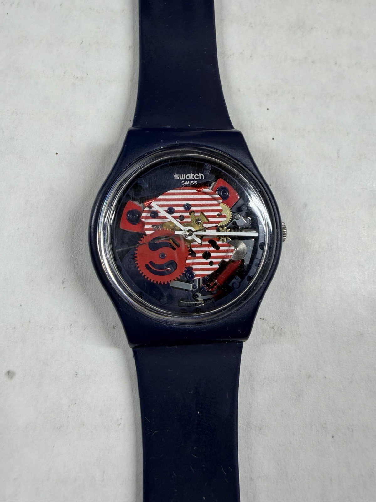 Vintage Swatch Multi Skeleton Dial Dark Blue Unisex Watch 2013 34mm Nice!