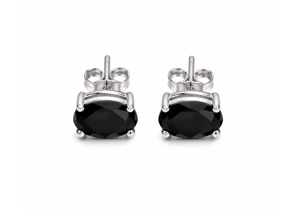 Black Onyx Stud Earrings Silver Oval Gemstone Minimalist Jewelry Gift for her