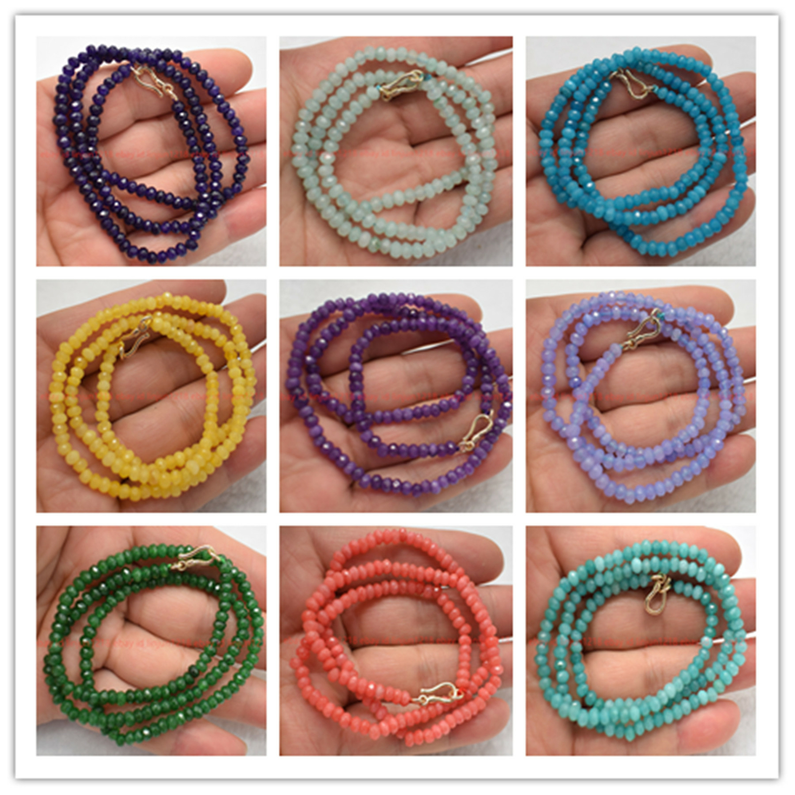 Genuine 2x4mm Faceted Multicolor Jade Gems Beads Necklace 18″
