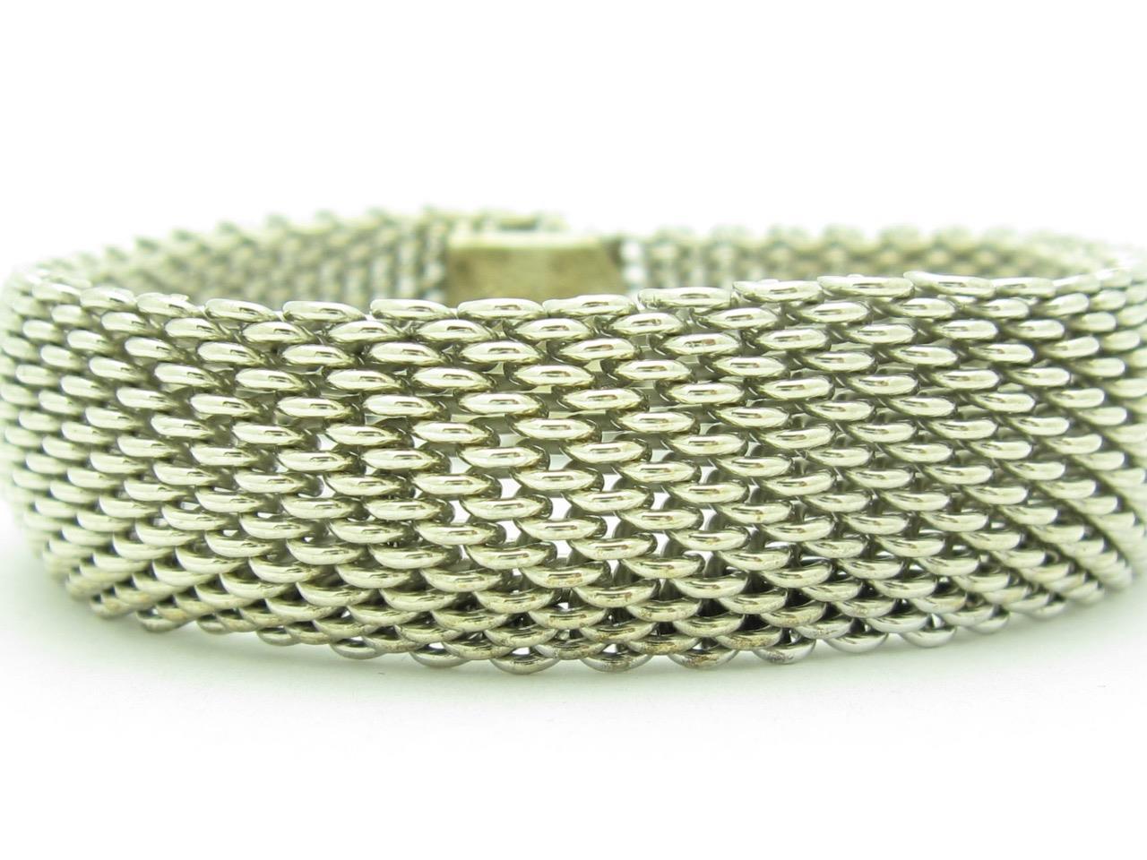 Pre-Owned Tiffany & Co. Mesh Soft Bangle Bracelet 54.0 Grams 17mm Wide Gift