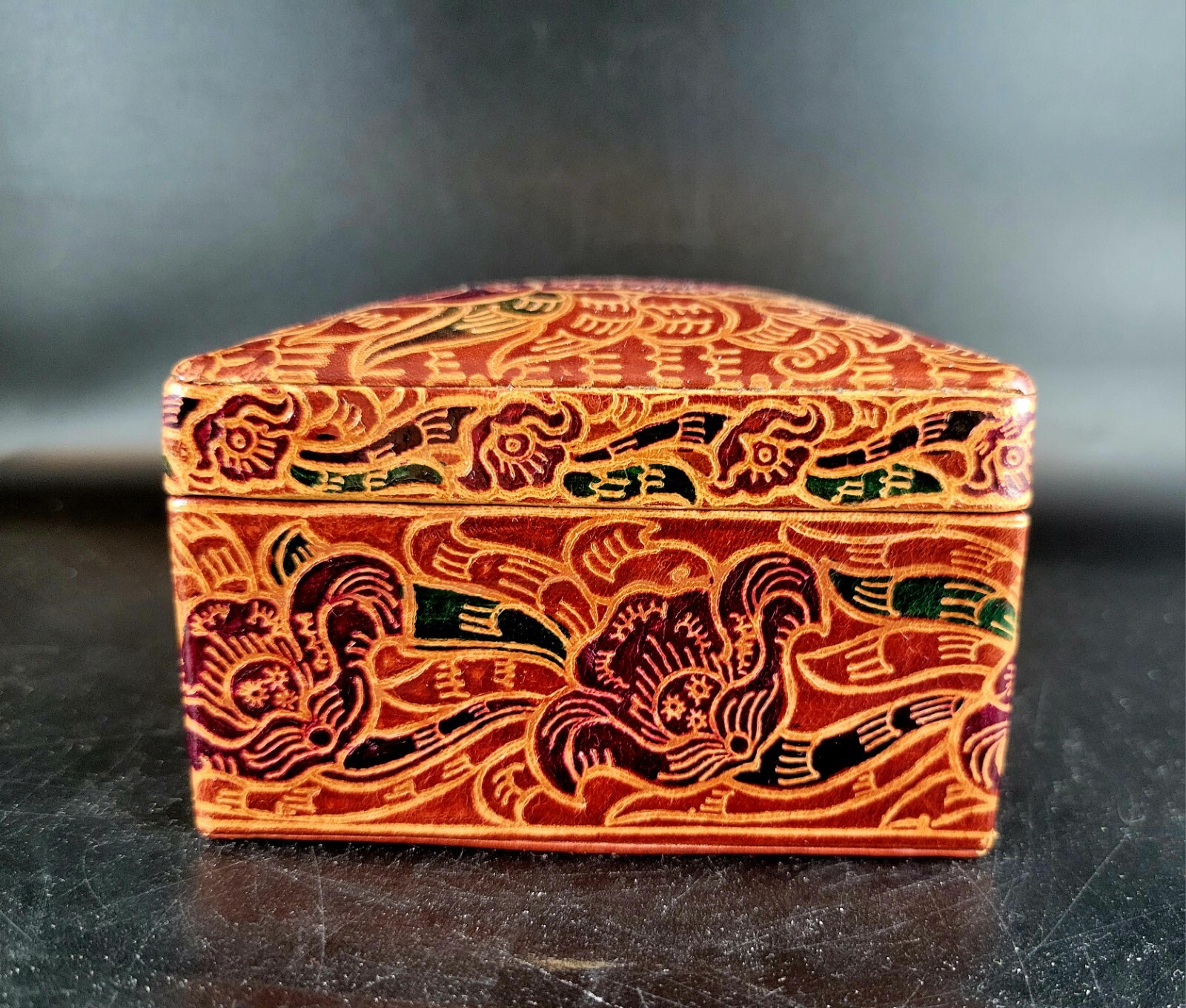 Handcrafted Sheepskin Leather Jewelry Box 4in Wide 2.8in Height