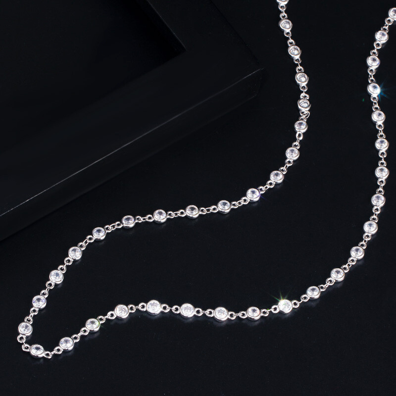 CZ Chain Link Long Choker Necklace Costume Rose Gold Plated Jewelry Accessories
