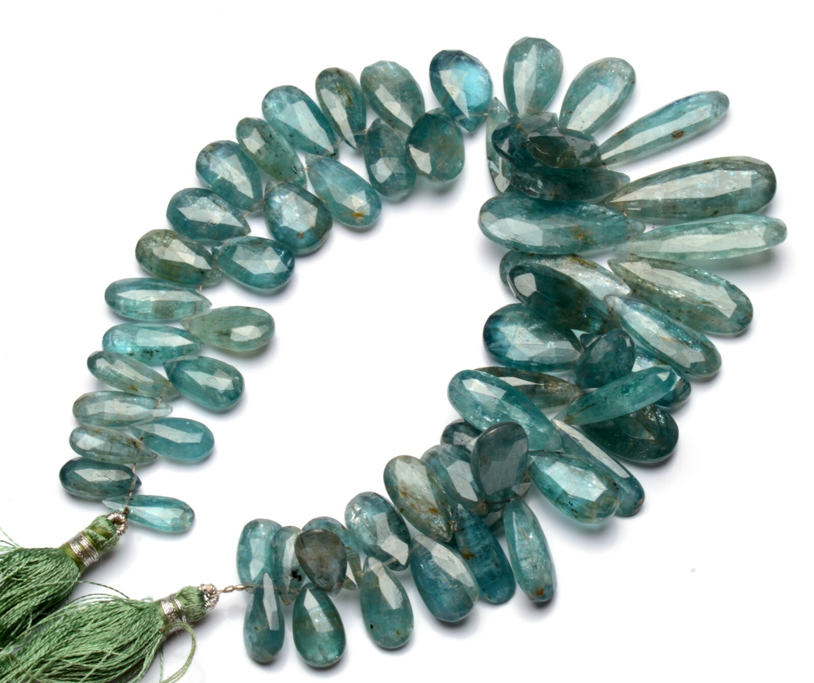 Rare Gem Aqua Kyanite Faceted Pear Briolette 13×7 to 30x11mm Beads 10″ Strand