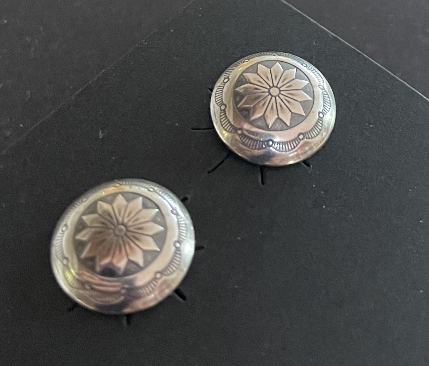 Navajo Sterling Silver Concho Stamped Post Earrings