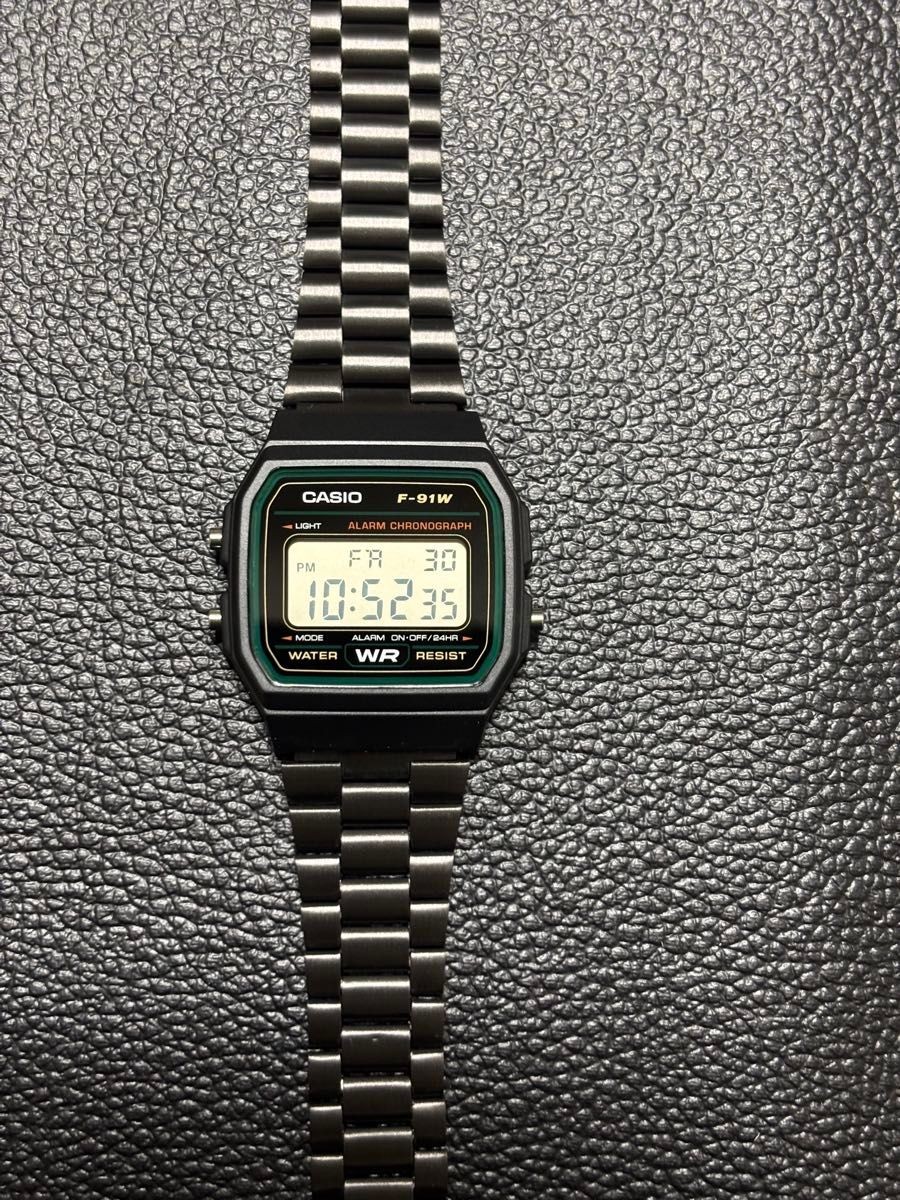 CASIO F-91WM-3AJH Digital Watch Custom Matte Black Stainless Steel Band