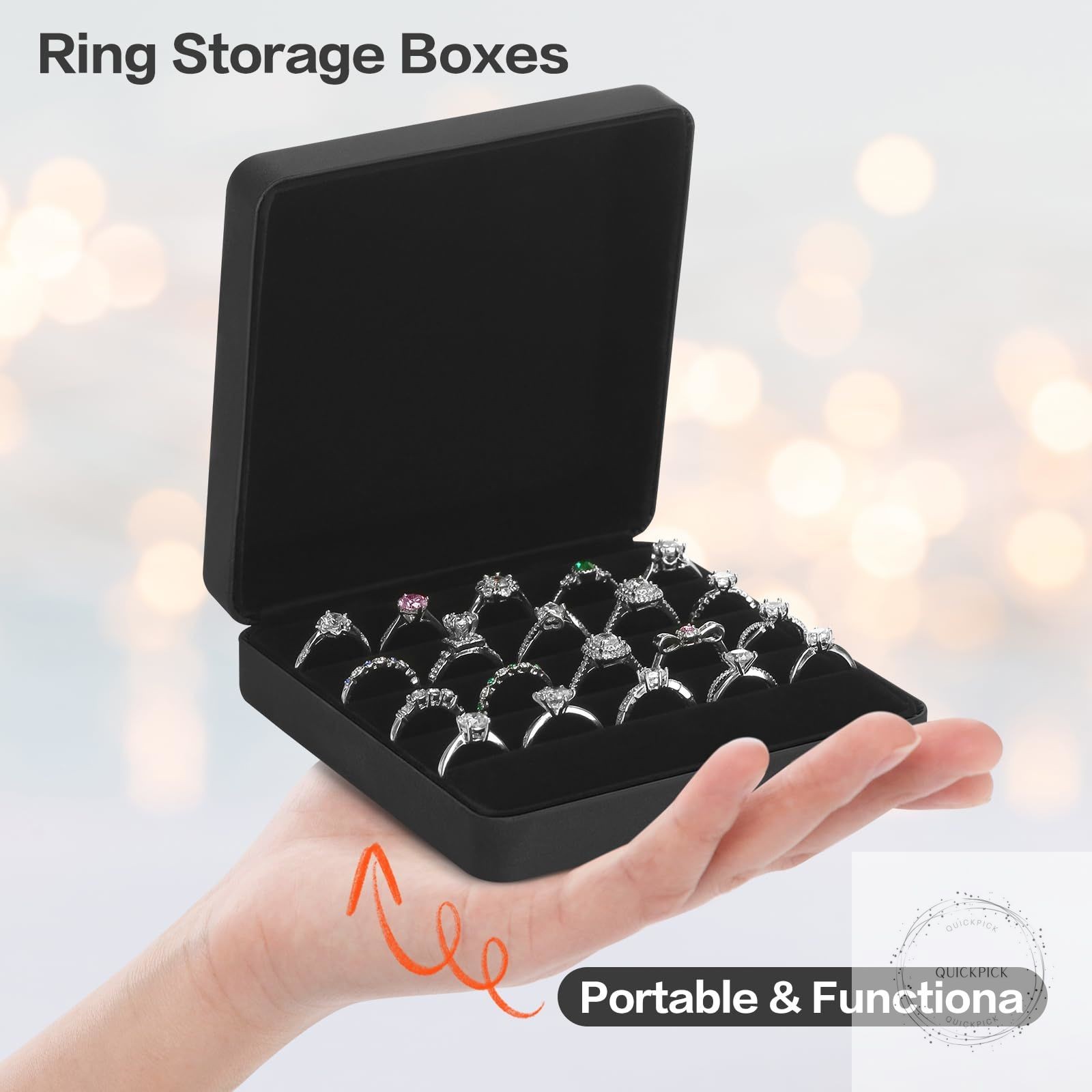 Ring Storage Organizer Box for Multiple Rings, Travel Portable Jewelry Ring Stud