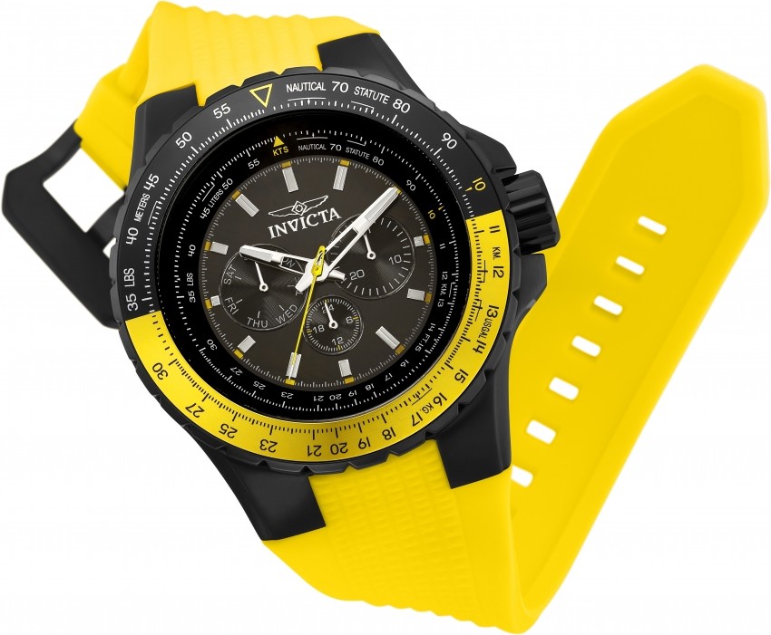 Invicta 33038 Aviator Men’s Yellow/Black 50mm Multi-Function Silicone Watch