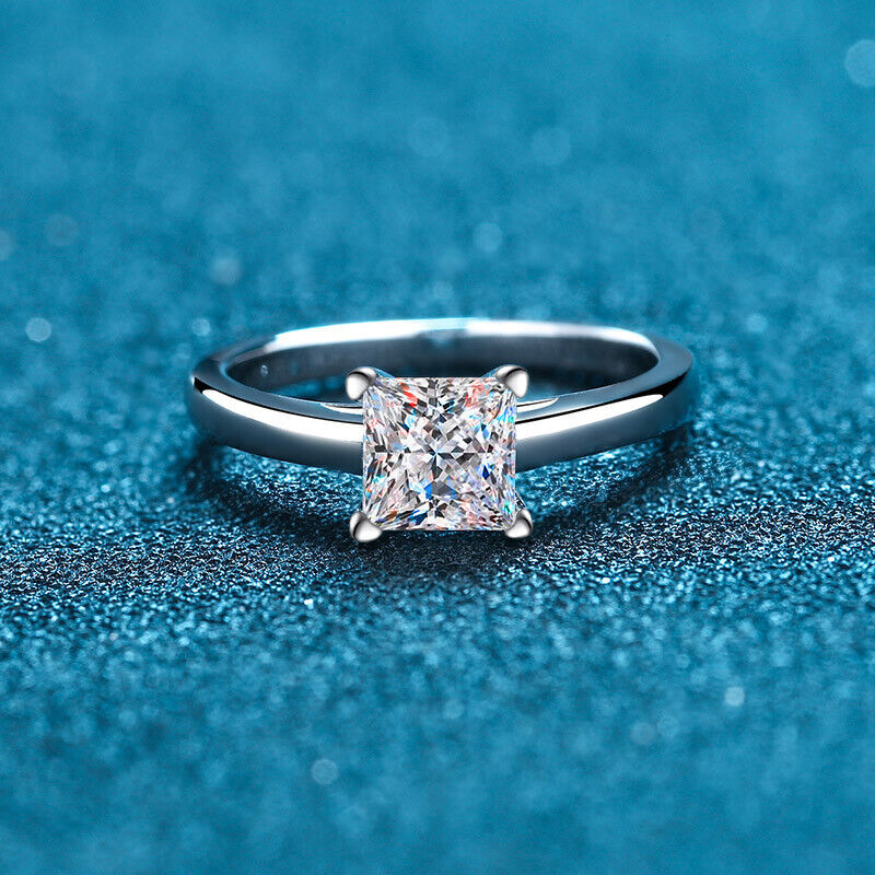 1Ct-2Ct Princess Cut GRA Moissanite Wedding Promise Ring 925 Sterling Silver