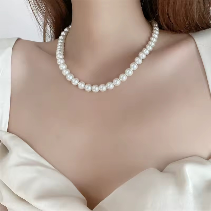 Pearl Tassel Pendant Necklace For Women Bridal Choker Strand Beaded Chain Look