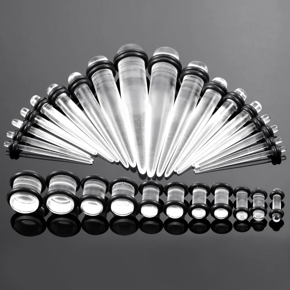 36 pcs Ear Stretching Kit 14G-00G Taper Ear Gauges Plugs Tunnels Expander Set