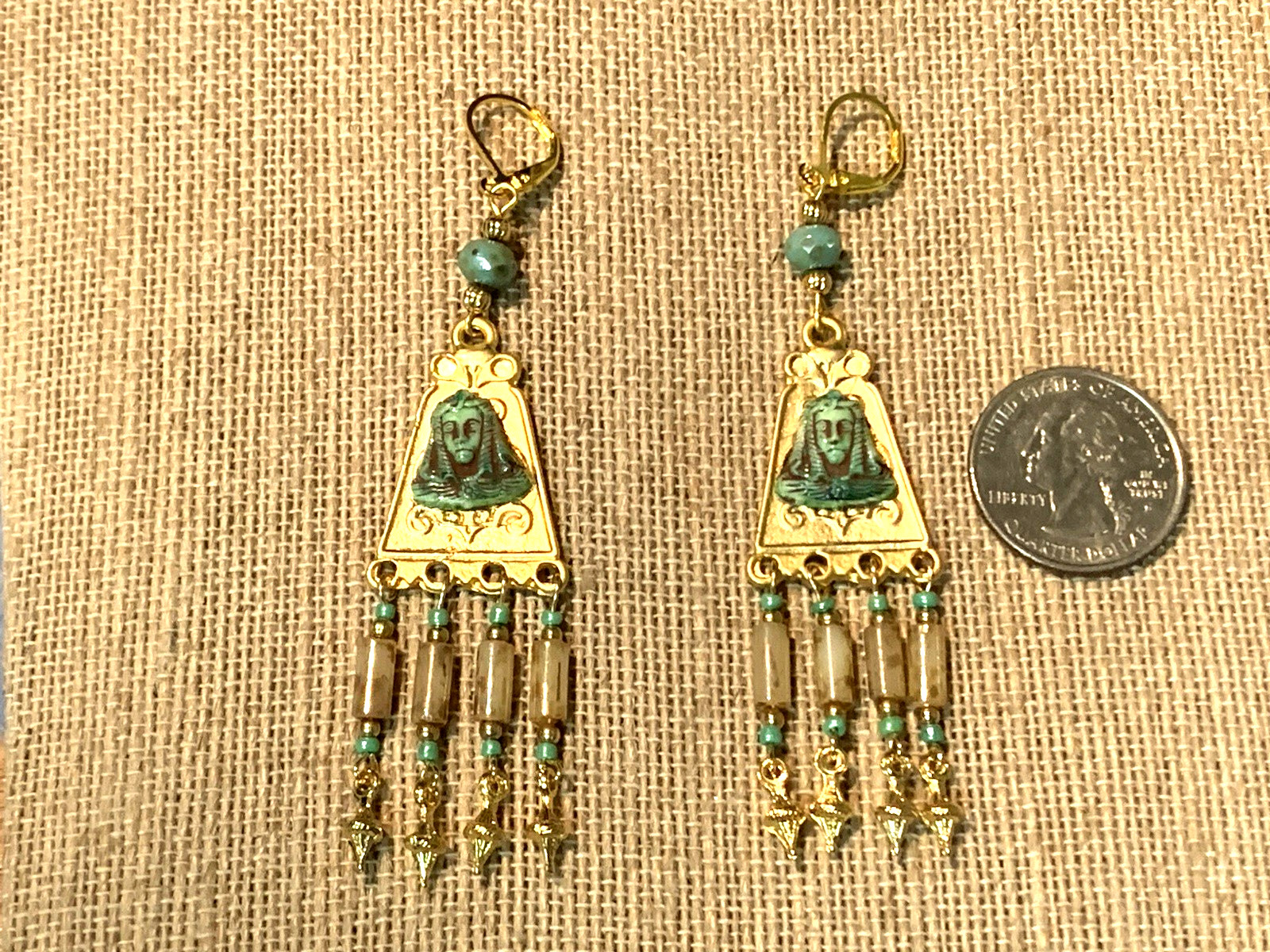 NEW ITEM*ARTISAN*EGYPT REVIVAL CZECH NEIGER GLASS PHARAOH CHANDELIER EARRINGS.g