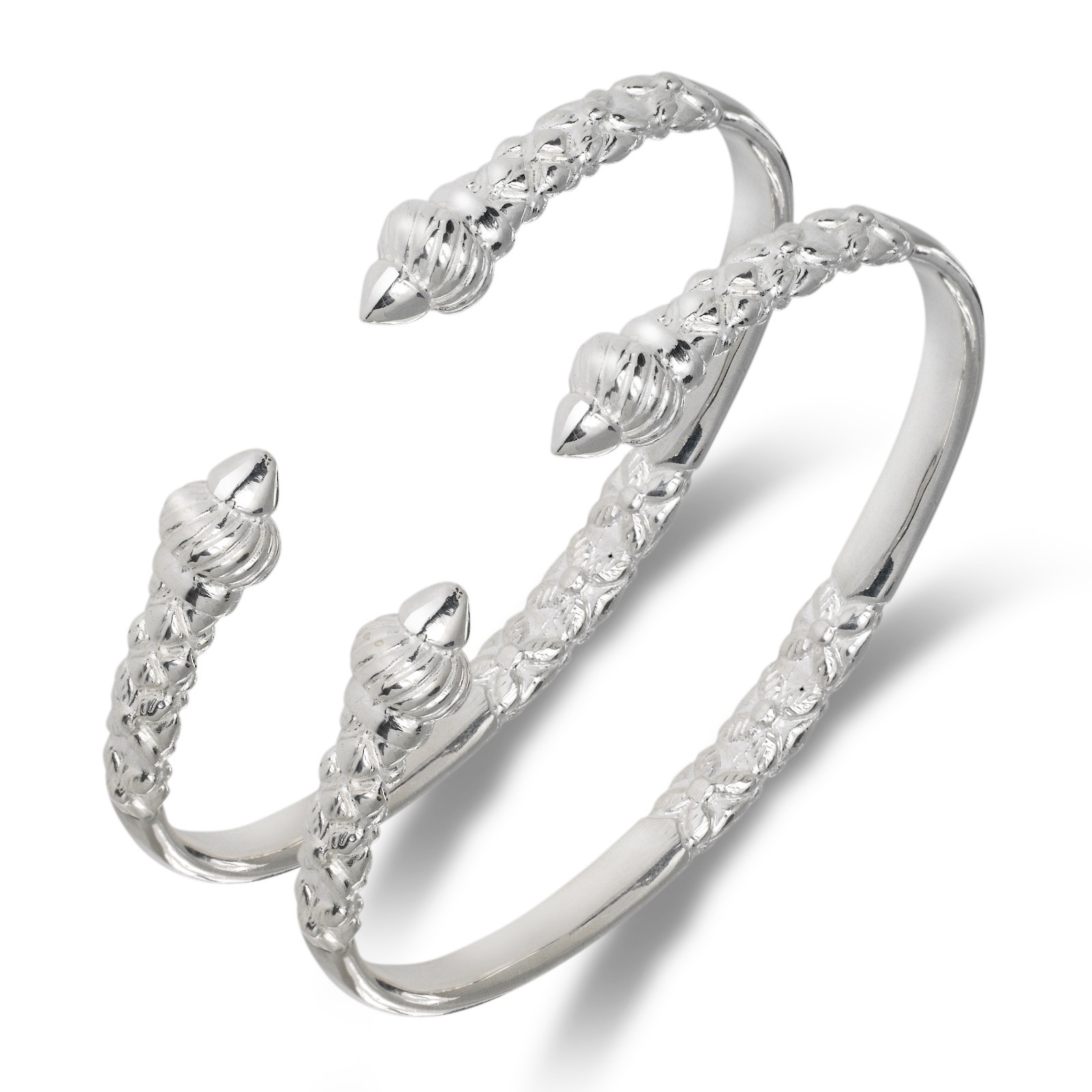 Taj Mahal Ridged Arrow .925 Sterling Silver Flat West Indian Bangles, 1 pair