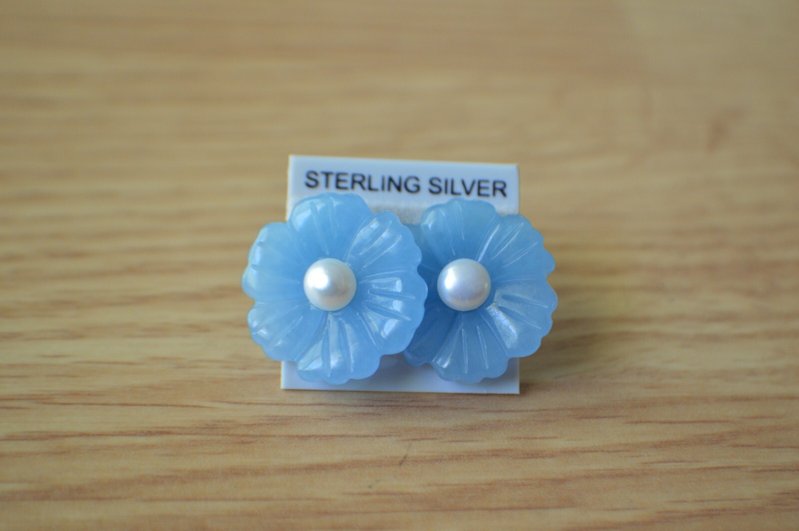 25.0ct Premium Blue Jade / Freshwater Pearl Earrings Fine Sterling Silver