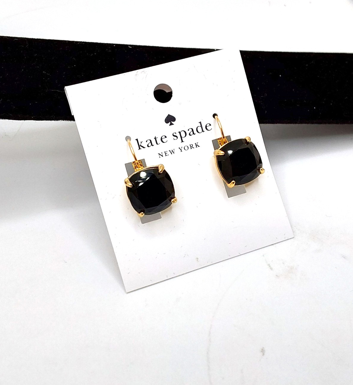 Kate Spade New York Gold Tone Square Cushioned Cut Black Cubic Zirconia Earrings