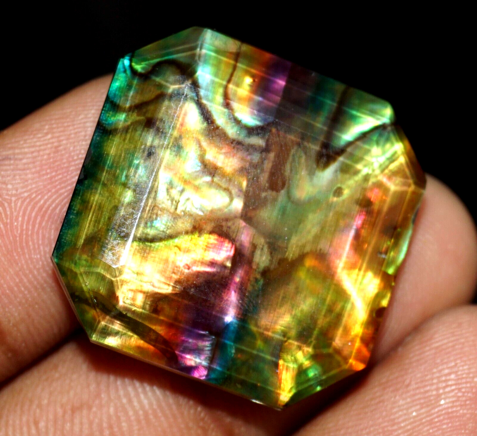 Natural Ammolite Asscher Opal -Like Organic Doublet Rare Loose Gemstone 40.55 Ct