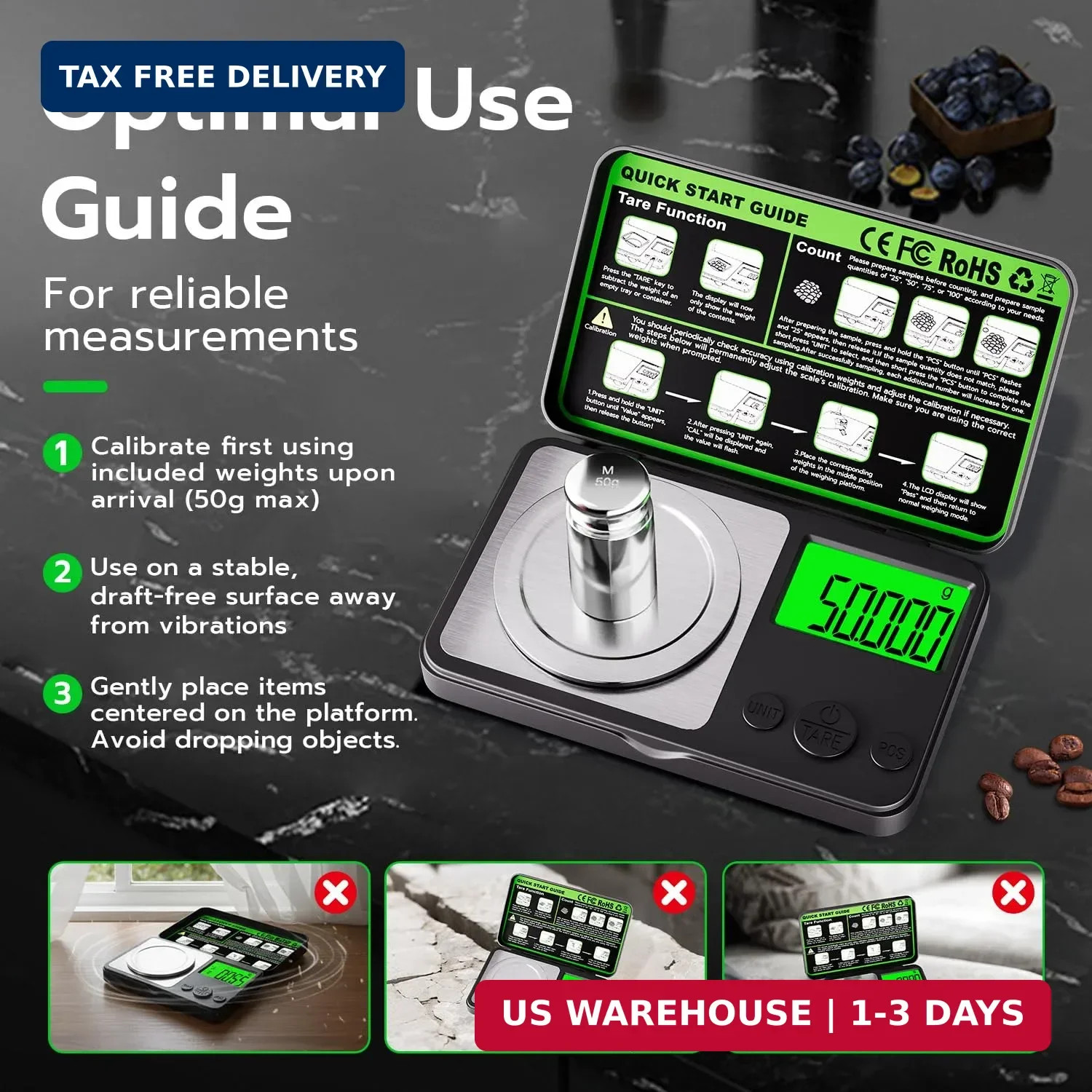 Digital Milligram Scale 50g x 0.001g, Mini Precision Scale with Tare We