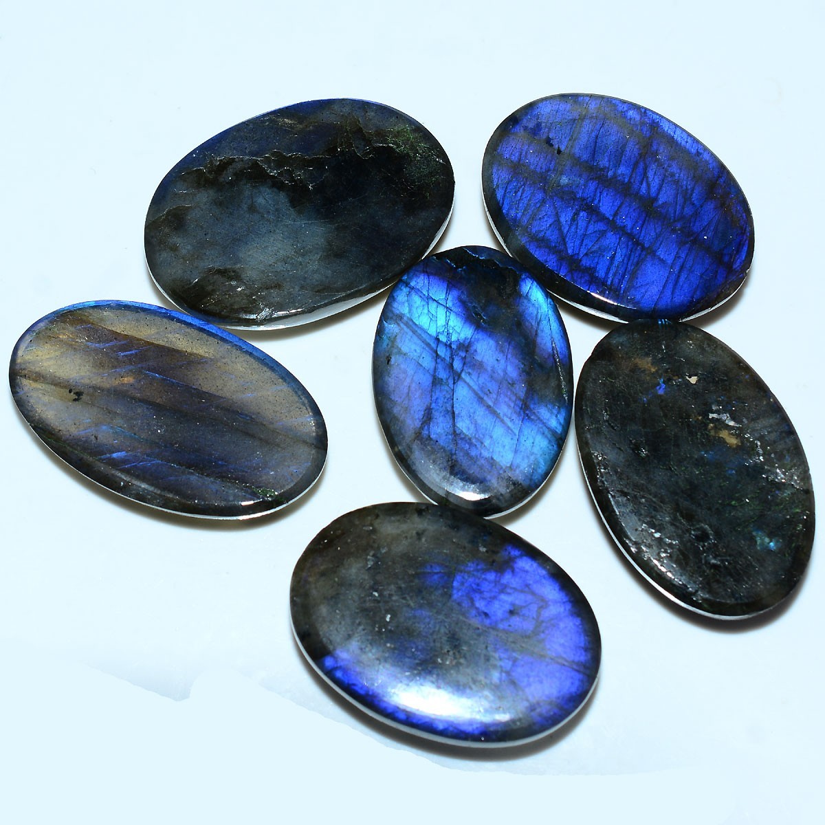 Blue Lightning Trapped~ 6 Pcs Natural Labradorite Rich Blue Shine Oval Gemstones