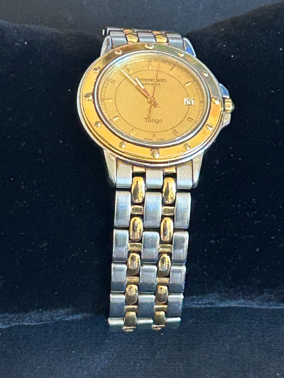 Raymond Weil Tango Watch Men 37mm Gold Dial Two Tone Date Round 5560