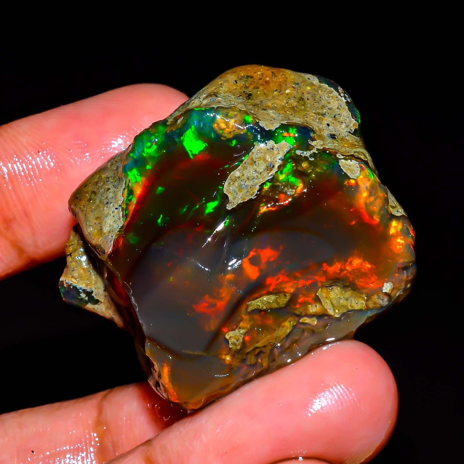 98 Ct Ethiopian Opal Rough Gemstone, Natural Loose Gemstone Multi Fire Opal L186