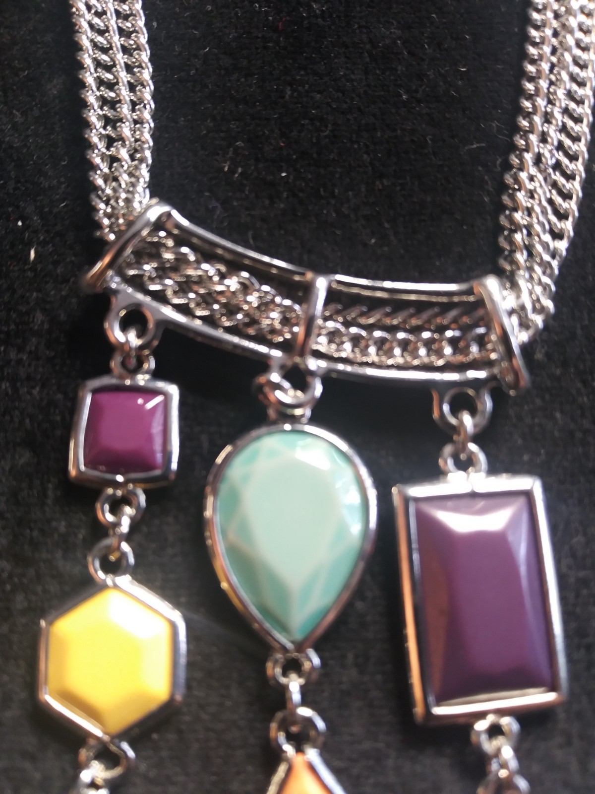 Multi-chain Adjustable Necklace with Dangle Pendants of Various Stones