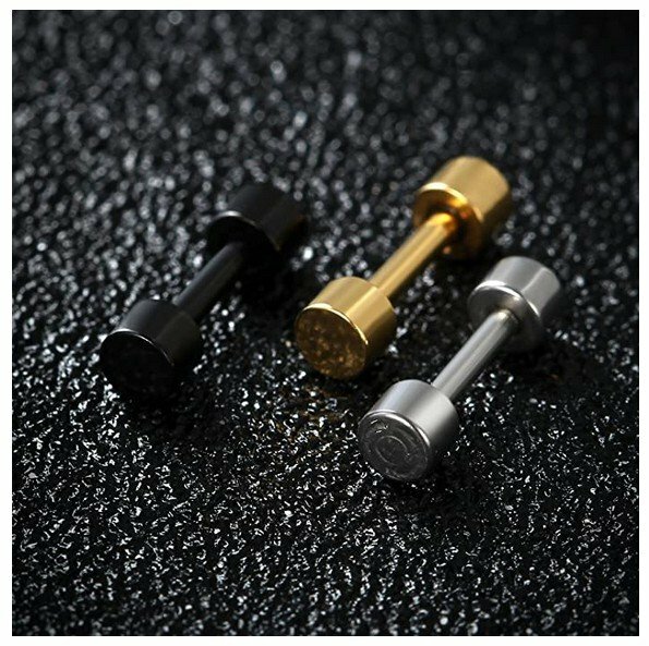 3Pairs Stainless Steel Barbell Dumbbell Screw Earring Studs for Men Women 3-14MM