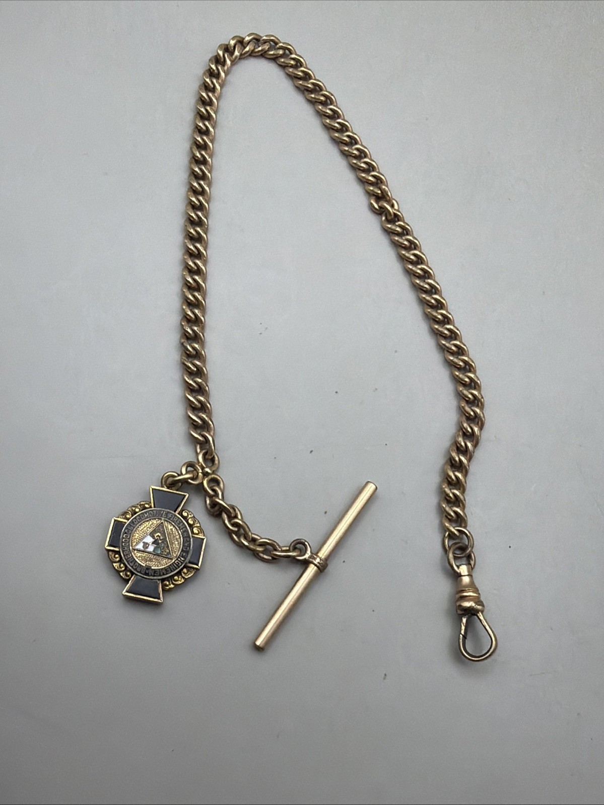 BROTHERHOOD OF LOCOMOTIVE ENGINEERS FIREMEN RAILROAD UNION WATCH FOB & 12″ CHAIN
