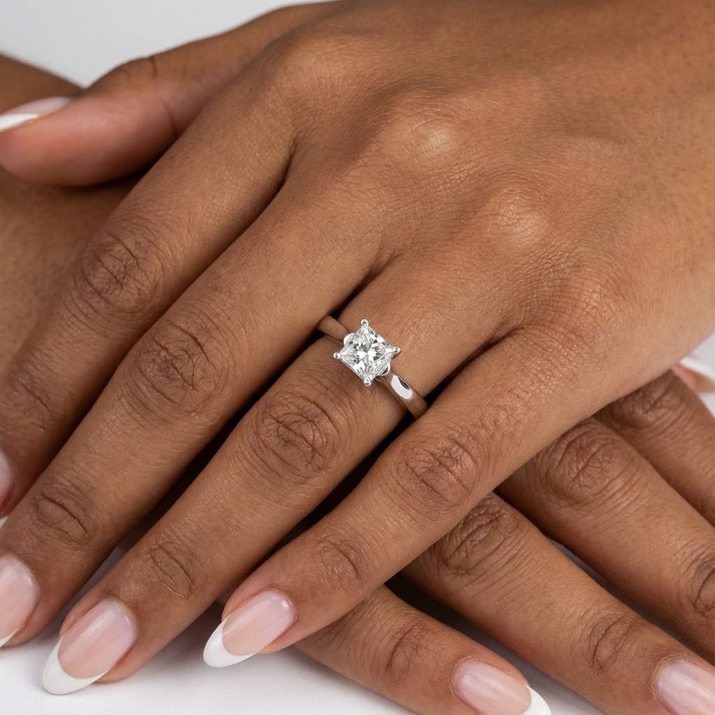 Solitaire Engagement Ring 14K Gold 1.02 Carat Princess Lab-Grown Diamond D VS1
