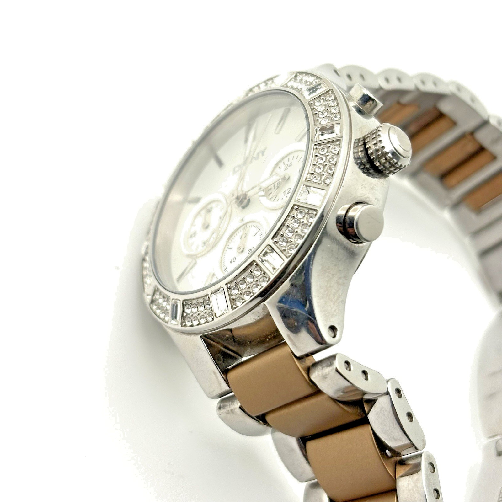 DKNY Chronograph Women Watch Stainless Steel Two-Tone Bracelet Pre-owned NY8512