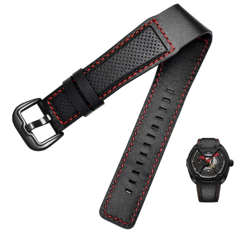 Genuine Leather Wristband Watch Bund Strap for Dietrich OTC-AO1 OT-3 Black 24mm