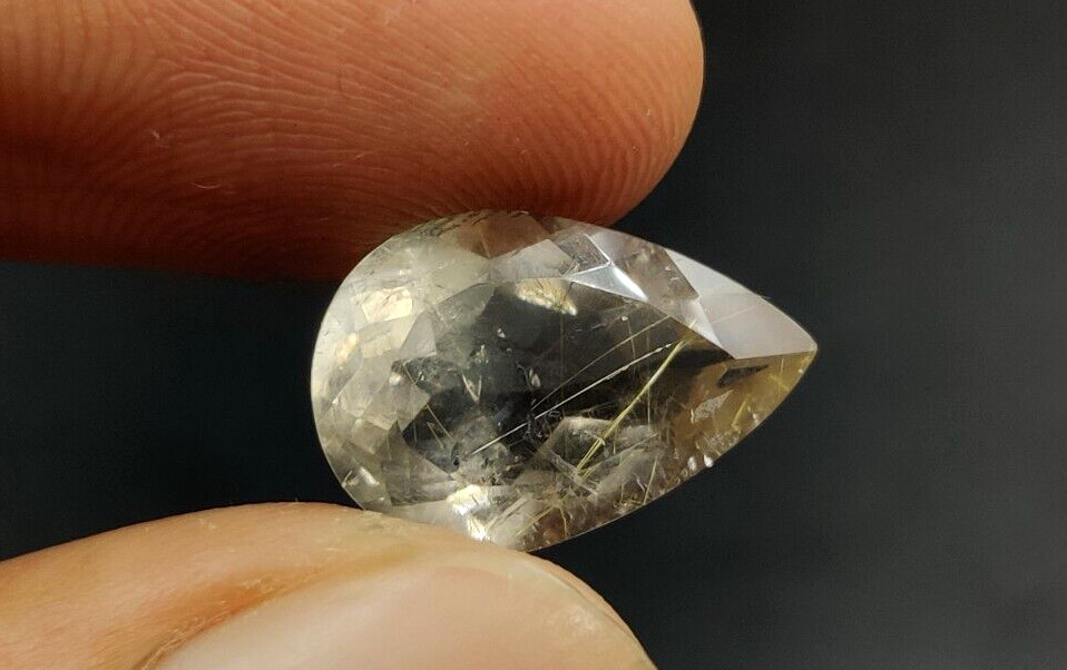 9.40 CT Golden Rutilated Quartz Pear Shape 18.3×12.10mm Faceted Cut Gemstone W41